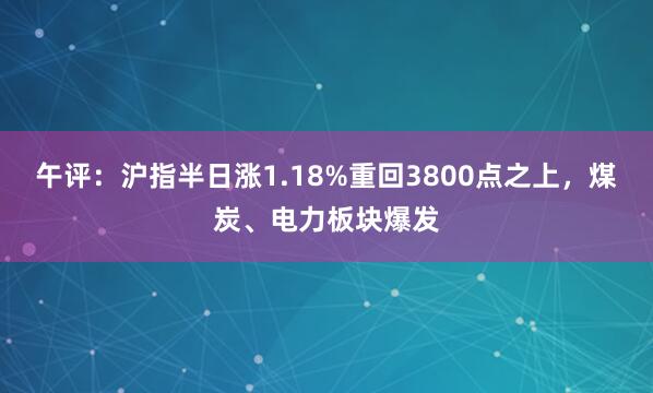 午评：沪指半日涨1.18%重回3800点之上，煤炭、电力板块爆发