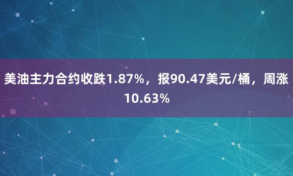 美油主力合约收跌1.87%，报90.47美元/桶，周涨10.63%