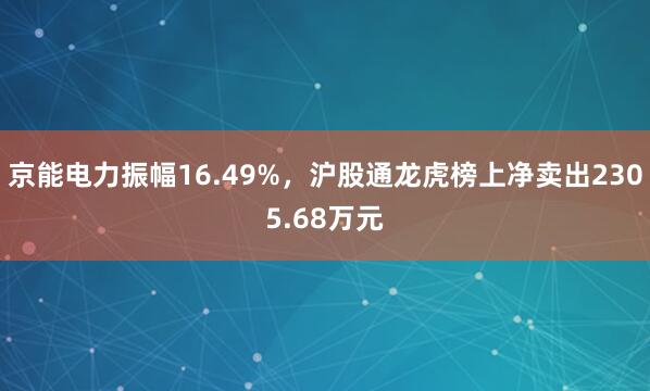 京能电力振幅16.49%，沪股通龙虎榜上净卖出2305.68万元