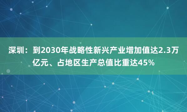 深圳：到2030年战略性新兴产业增加值达2.3万亿元、占地区生产总值比重达45%