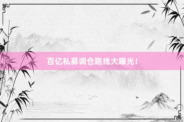 百亿私募调仓路线大曝光！