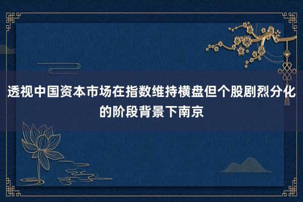 透视中国资本市场在指数维持横盘但个股剧烈分化的阶段背景下南京