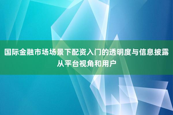 国际金融市场场景下配资入门的透明度与信息披露从平台视角和用户