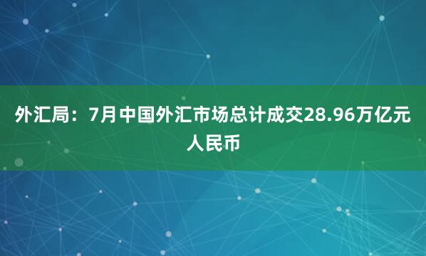 外汇局：7月中国外汇市场总计成交28.96万亿元人民币