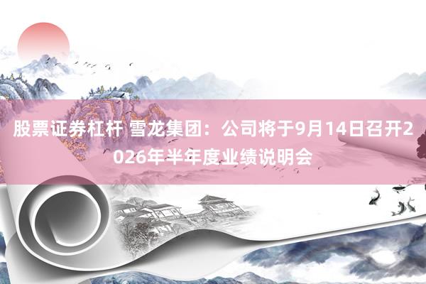股票证券杠杆 雪龙集团：公司将于9月14日召开2026年半年度业绩说明会