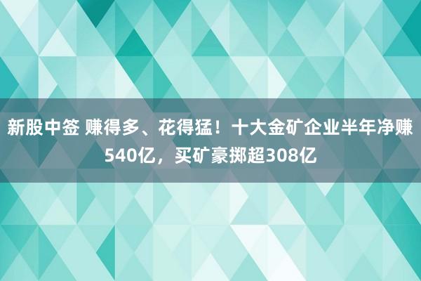 新股中签 赚得多、花得猛！十大金矿企业半年净赚540亿，买矿豪掷超308亿