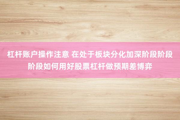 杠杆账户操作注意 在处于板块分化加深阶段阶段阶段如何用好股票杠杆做预期差博弈