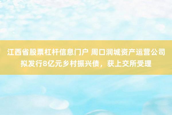 江西省股票杠杆信息门户 周口润城资产运营公司拟发行8亿元乡村振兴债，获上交所受理