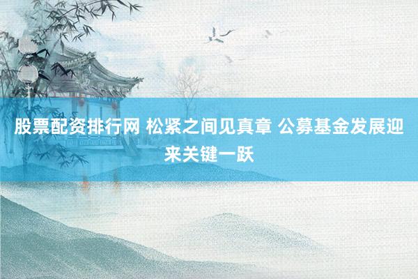 股票配资排行网 松紧之间见真章 公募基金发展迎来关键一跃